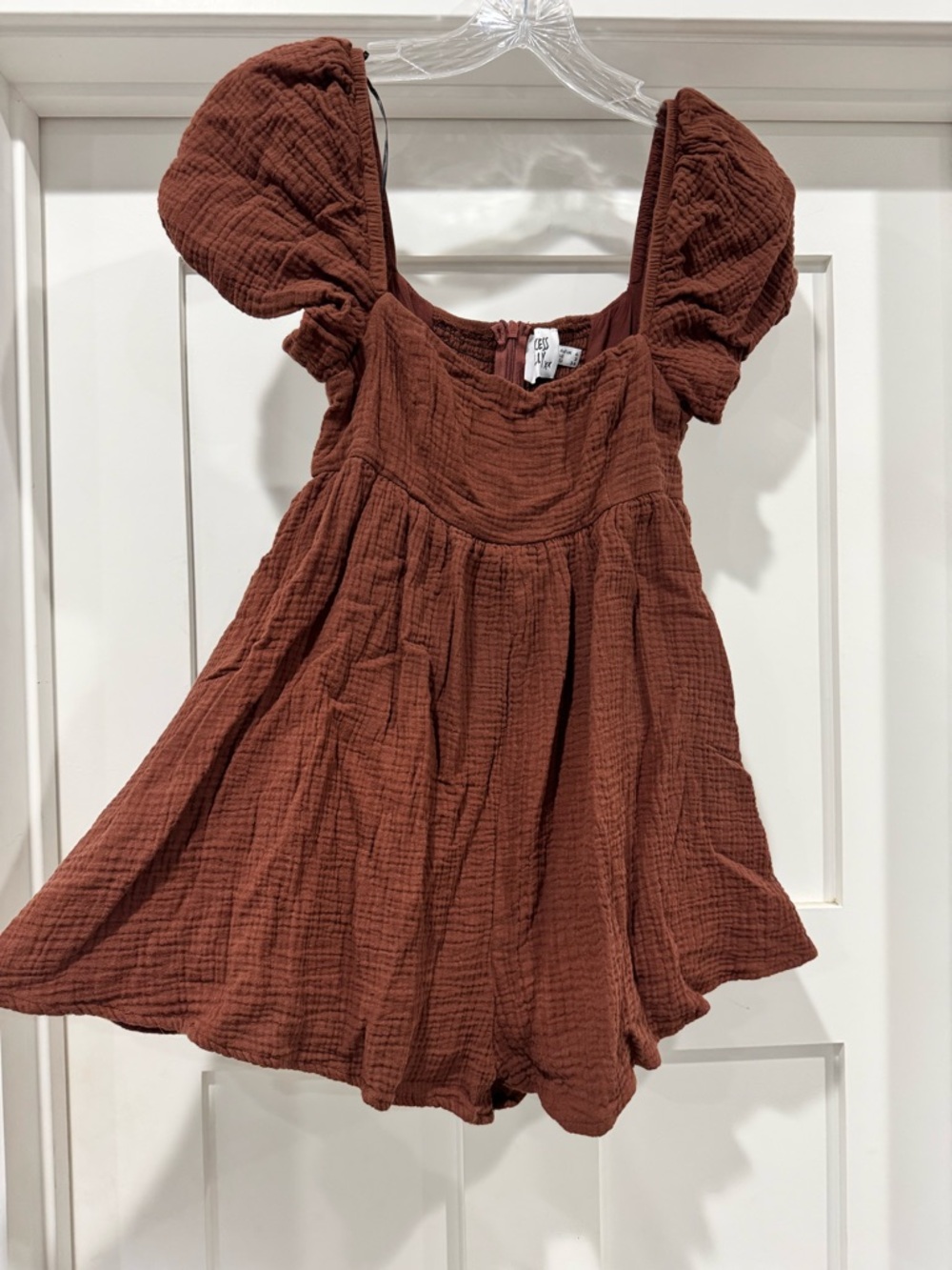 Princess Polly Girls Rust Brown Puff-Sleeve Cotton Dress